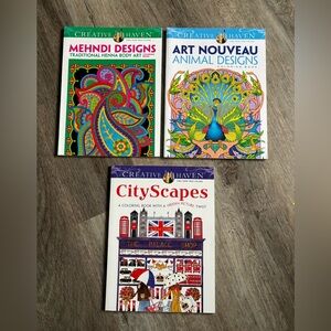 3 Creative Haven One Sided Coloring Books